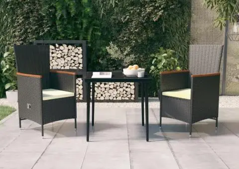 Set mobilier de grădină cu perne, 3 piese, negru - 1/5