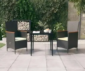 vidaXL Set mobilier de grădină cu perne, 3 piese, negru