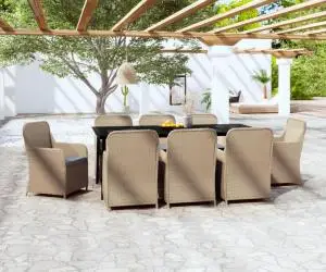 vidaXL Set mobilier de grădină cu perne, 9 piese, maro