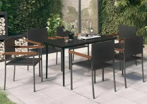 Set de servit masa pentru grădină, 7 piese, negru - 1/5