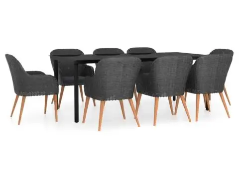 Set mobilier de grădină cu perne, 9 piese, negru - 2/5