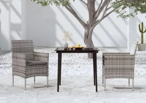 Set mobilier de grădină, cu perne, 3 piese, gri și negru - 1/5