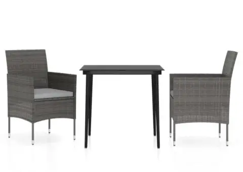 Set mobilier de grădină, cu perne, 3 piese, gri și negru - 2/5