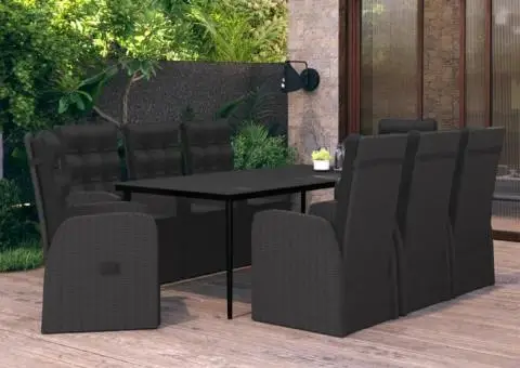 Set mobilier de grădină cu perne, 9 piese, negru - 1/5