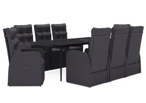 Set mobilier de grădină cu perne, 9 piese, negru - 2/5