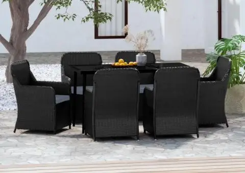 Set de masă pentru grădină, 7 piese, cu perne, negru - 1/5