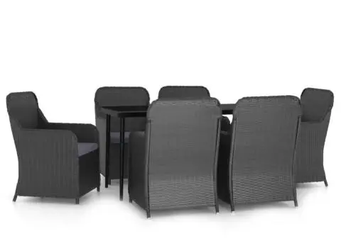 Set de masă pentru grădină, 7 piese, cu perne, negru - 2/5