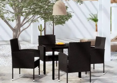 Set de servit masa pentru grădină, 5 piese, negru - 1/5