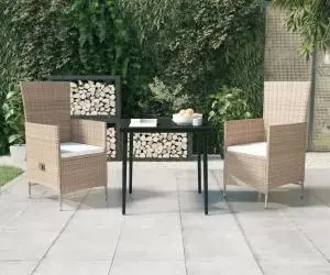 Set de mobilier de grădină, cu perne, 3 piese, bej