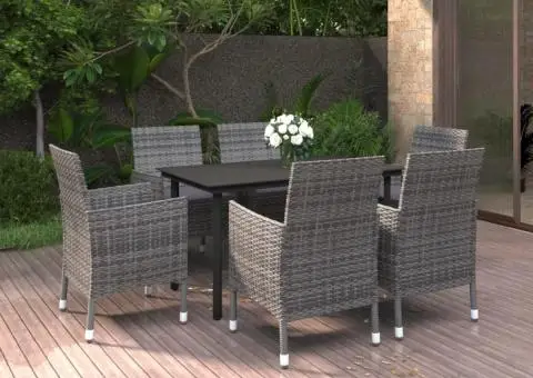 Set mobilier de grădină cu perne, 7 piese, poliratan și sticlă - 1/5