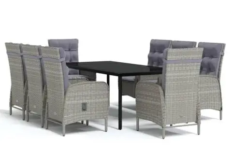 Set mobilier de grădină cu perne, 9 piese, gri și negru - 2/5