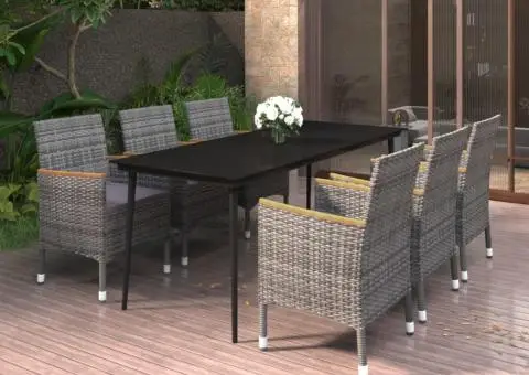 Set mobilier de grădină cu perne, 7 piese, poliratan și sticlă - 1/5