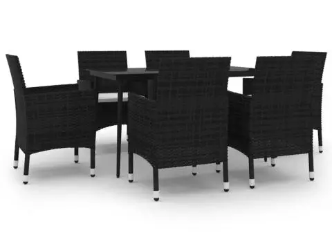 Set mobilier de grădină cu perne, 7 piese, poliratan și sticlă - 2/5