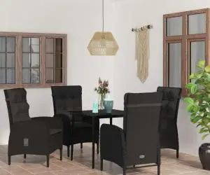 vidaXL Set masă pentru grădină, 5 piese, cu perne, negru