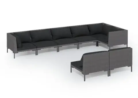 Set mobilier de grădină cu perne 8 piese gri închis poliratan - 2/5