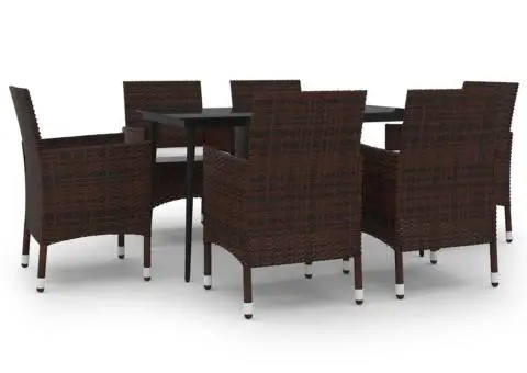 Set mobilier de grădină cu perne, 7 piese, poliratan și sticlă - 2/5