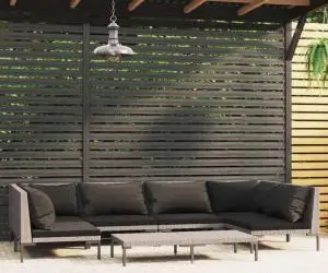 vidaXL Set mobilier de grădină cu perne, 7 piese,gri închis, poliratan