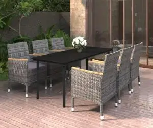 vidaXL Set mobilier de grădină cu perne, 7 piese, poliratan și sticlă