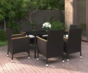 vidaXL Set mobilier de grădină cu perne, 7 piese, poliratan și sticlă