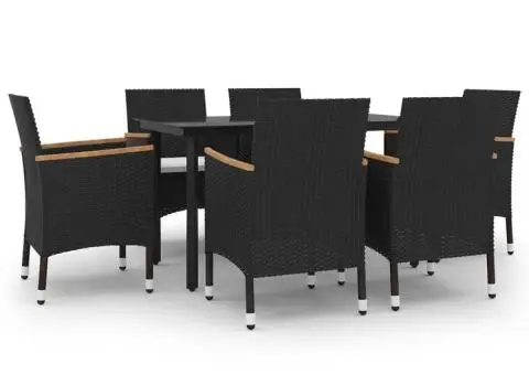 Set mobilier de grădină cu perne, 7 piese, poliratan și sticlă - 2/5