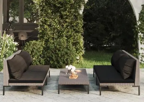 Set mobilier de grădină cu perne 5 piese gri închis poliratan - 1/5