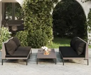 vidaXL Set mobilier de grădină cu perne 5 piese gri închis poliratan