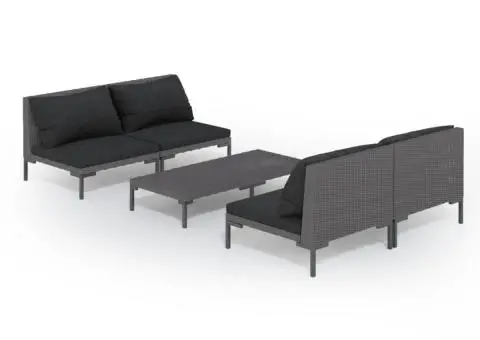 Set mobilier de grădină cu perne 5 piese gri închis poliratan - 2/5