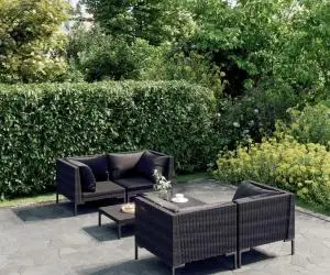 vidaXL Set mobilier de grădină cu perne, 5 piese, gri închis poliratan
