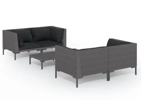 Set mobilier de grădină cu perne, 5 piese, gri închis poliratan - 2/5