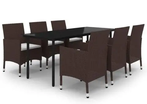 Set mobilier de grădină cu perne, 7 piese, poliratan și sticlă - 2/5