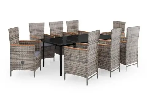 Set mobilier pentru grădină, cu perne, 9 piese, gri - 2/5