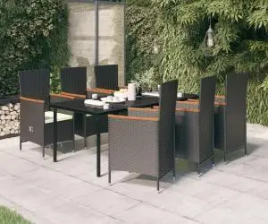 vidaXL Set de masă pentru grădină, 7 piese, cu perne, negru