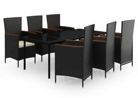 Set de masă pentru grădină, 7 piese, cu perne, negru - 2/5
