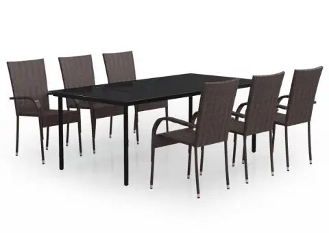 Set mobilier de grădină, 7 piese, maro și negru - 2/5