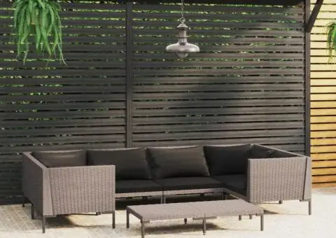 Set mobilier de grădină cu perne, 7 piese,gri închis, poliratan - 1/5