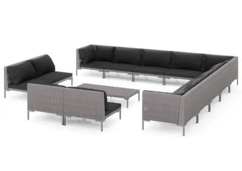 Set mobilier de grădină cu perne,14 piese,gri închis, poliratan - 2/5