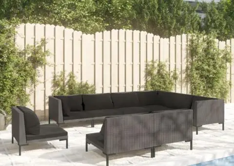 Set mobilier de grădină cu perne 9 piese gri închis poliratan - 1/5