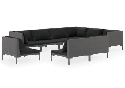 Set mobilier de grădină cu perne 9 piese gri închis poliratan - 2/5