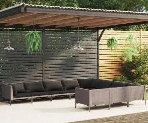 vidaXL Set mobilier de grădină cu perne,10 piese,gri închis, poliratan