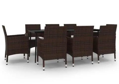 Set mobilier de grădină cu perne, 9 piese, poliratan și sticlă - 2/5