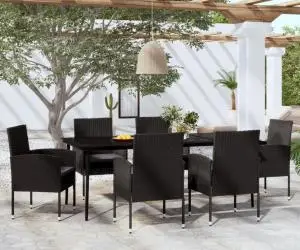 vidaXL Set de servit masa pentru grădină, 7 piese, negru