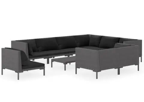 Set mobilier de grădină cu perne,10 piese,gri închis, poliratan - 2/5