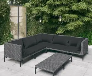 vidaXL Set de mobilier de grădină & perne 6 piese gri închis poliratan