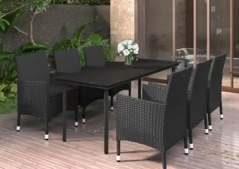 Set mobilier de grădină cu perne, 7 piese, poliratan și sticlă - 1/5