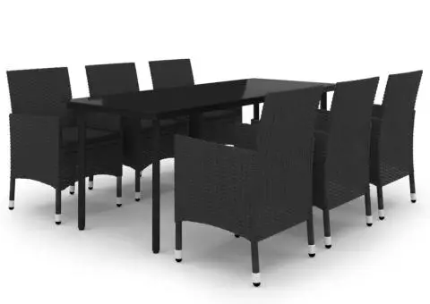 Set mobilier de grădină cu perne, 7 piese, poliratan și sticlă - 2/5