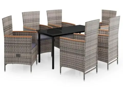 Set mobilier pentru grădină, cu perne, 7 piese, gri - 2/5