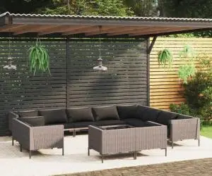 vidaXL Set mobilier de grădină cu perne 12 piese gri închis poliratan