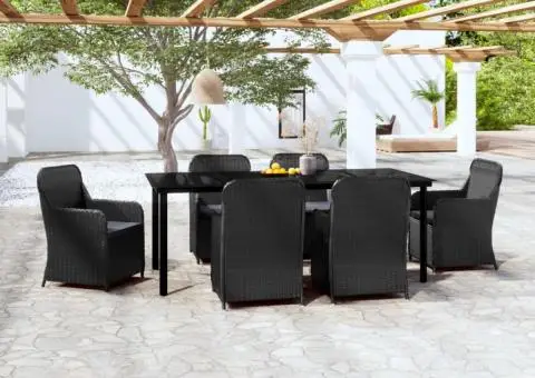 Set de masă pentru grădină, 7 piese, cu perne, negru - 1/5