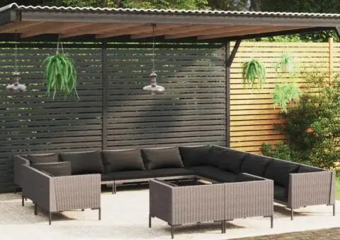 Set mobilier de grădină cu perne 13 piese gri închis poliratan - 1/5