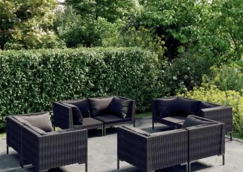 Set mobilier de grădină cu perne, 8 piese, gri închis poliratan - 1/5